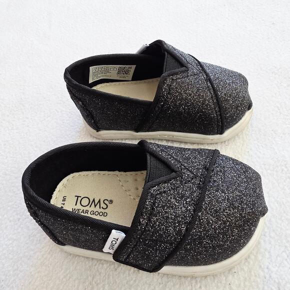 TOMS Baby/Infant/Walker/Toddler Belmont Black Glitter Sneaker, Size 4 M - Picture 7 of 7